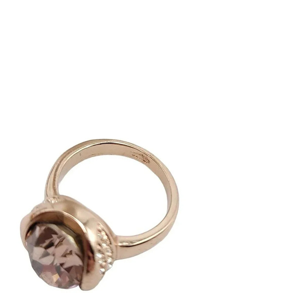 18kt Gold Plated Marked Pink Clear Glass Rhinestone Statement Ring Size 7.5 - Picture 4 of 6